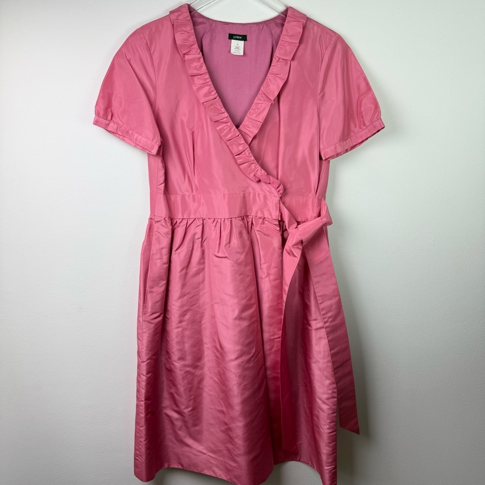 J. CREW Pink Silk Taffeta Wrap Dress with Party Ruffle